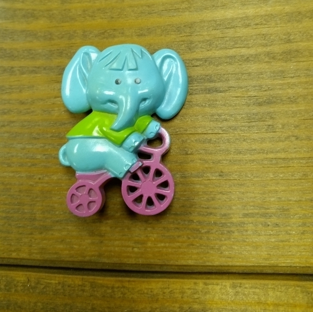Vintage Avon Kid's Elephant on a Bike Glace Fragrance Pin Pals Pin Brooch 1970s